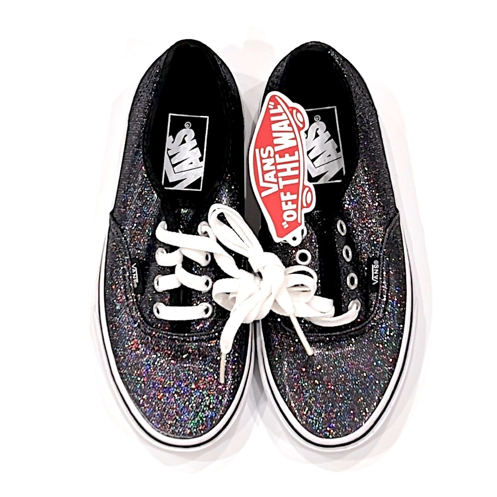 Vans Classics Black Iridescent Glitter Lace Up Sneakers NWT
